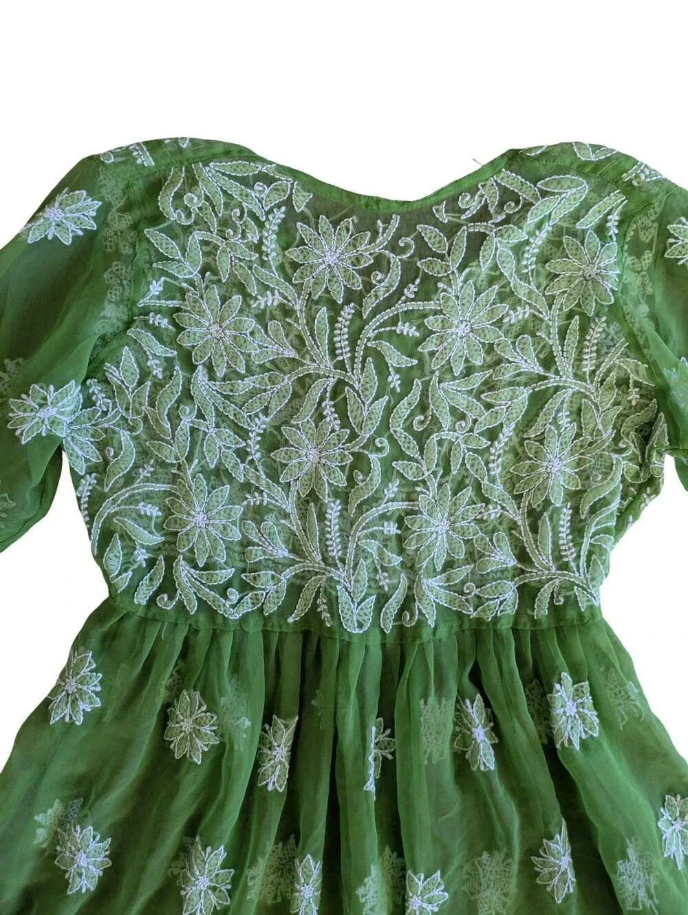 Handmade Fairycore Renfaire Sheer Mesh Dress Embroidered Floral Large - Picture 6 of 9